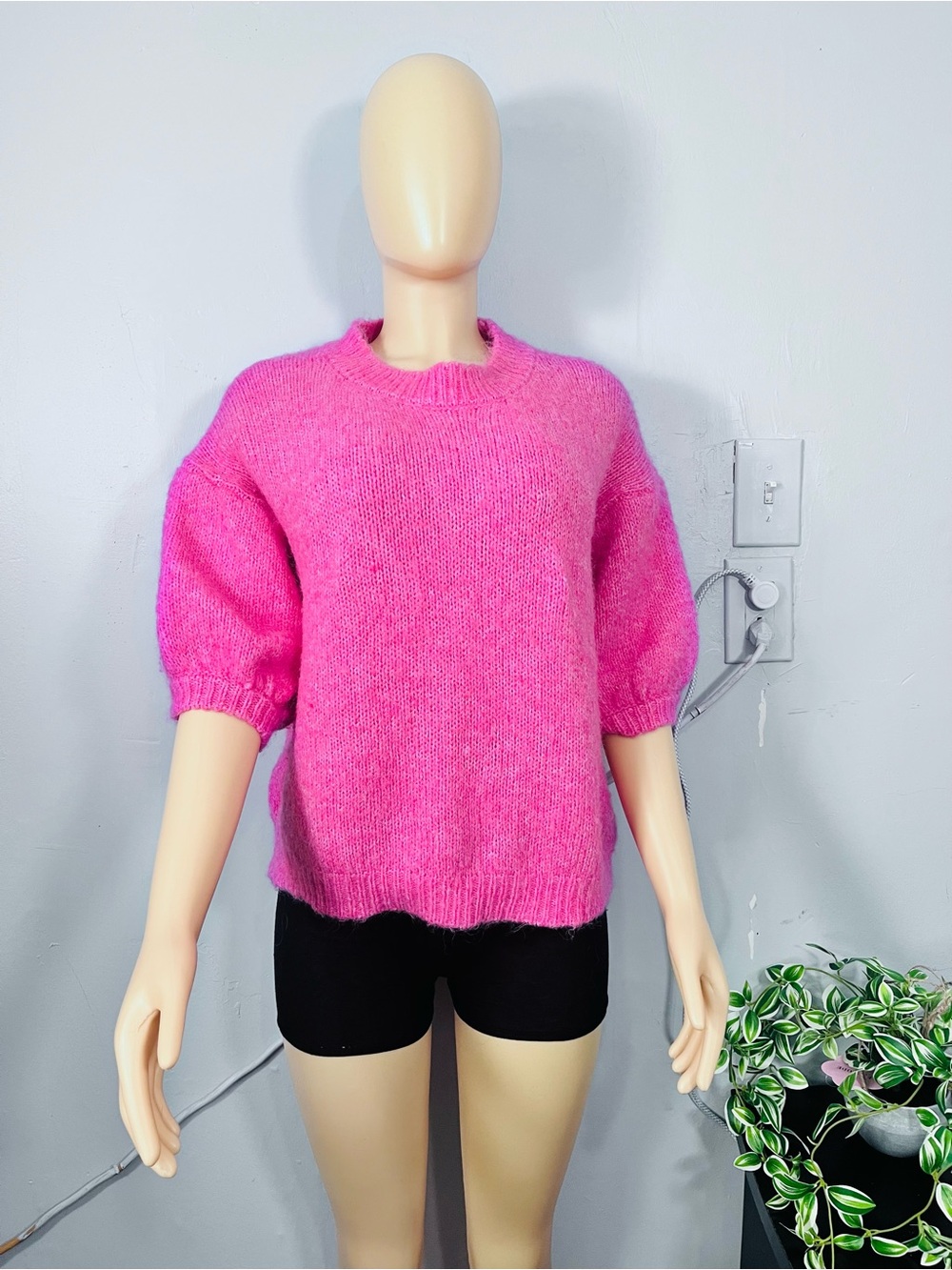 Zara Bright Hot Pink Crewneck Sweater